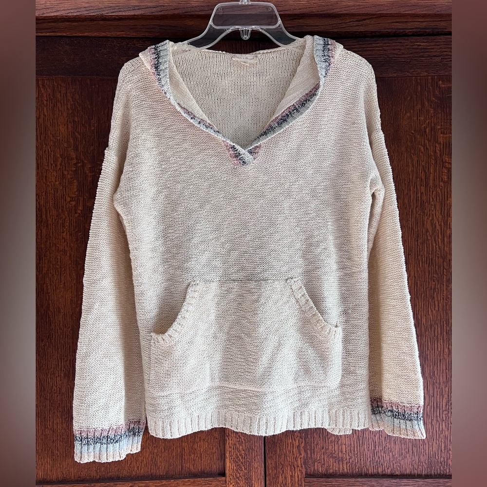 Hem & Thread Cream V-Neck Sweater with Multicolor Trim
